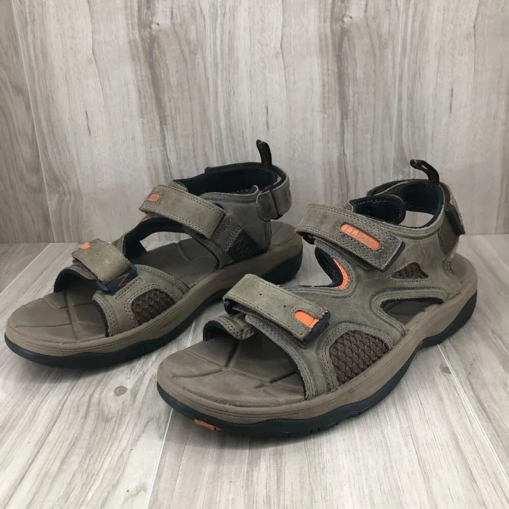 LL Bean Sandals Mens 9.5 Taupe Leather Hook and Loop Shoes